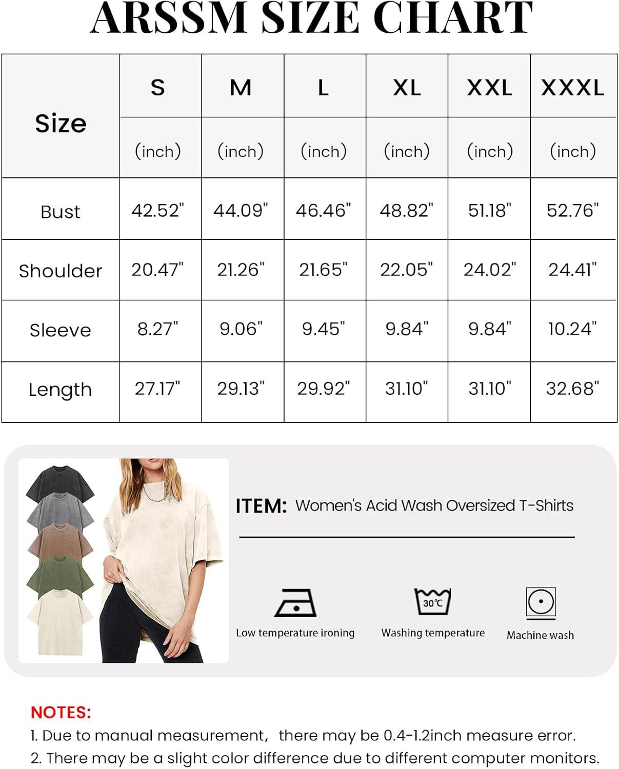 Arssm Women’s Oversized T-Shirts Cotton Acid Wash Boyfriend Tee Shirt Loose Fit Vintage T-Shirts(Black+beige+army+khaki+grey)