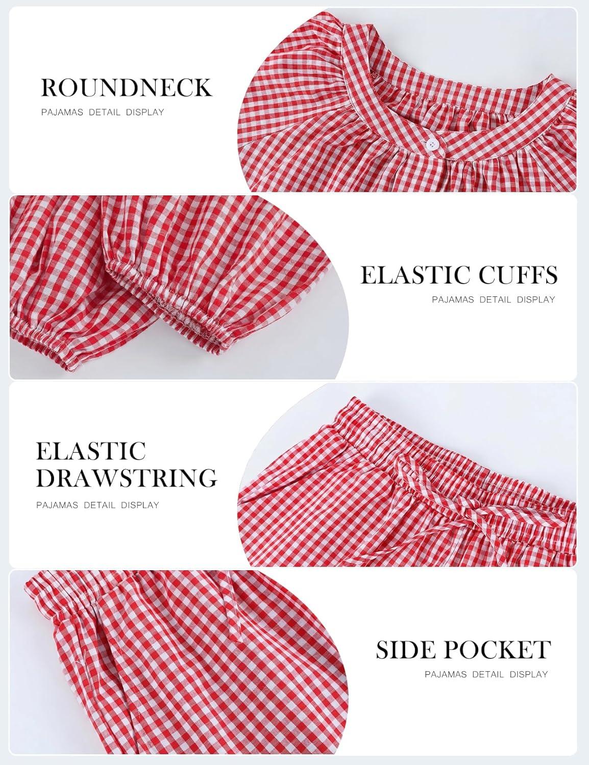 Arssm Womens Gingham Pajama Set 2 Piece Plaid Button Down Long Sleeve Shirt and Pants Pjs Lounge Set Outfits(Red)