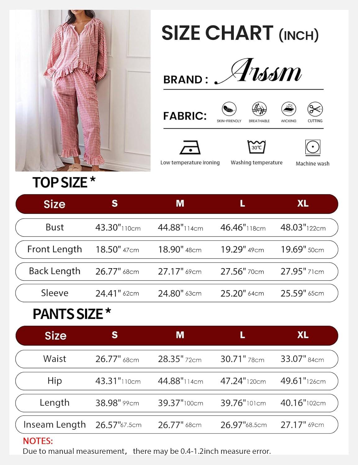 Arssm Womens Gingham Pajama Set 2 Piece Plaid Button Down Long Sleeve Shirt and Pants Pjs Lounge Set Outfits(Red)