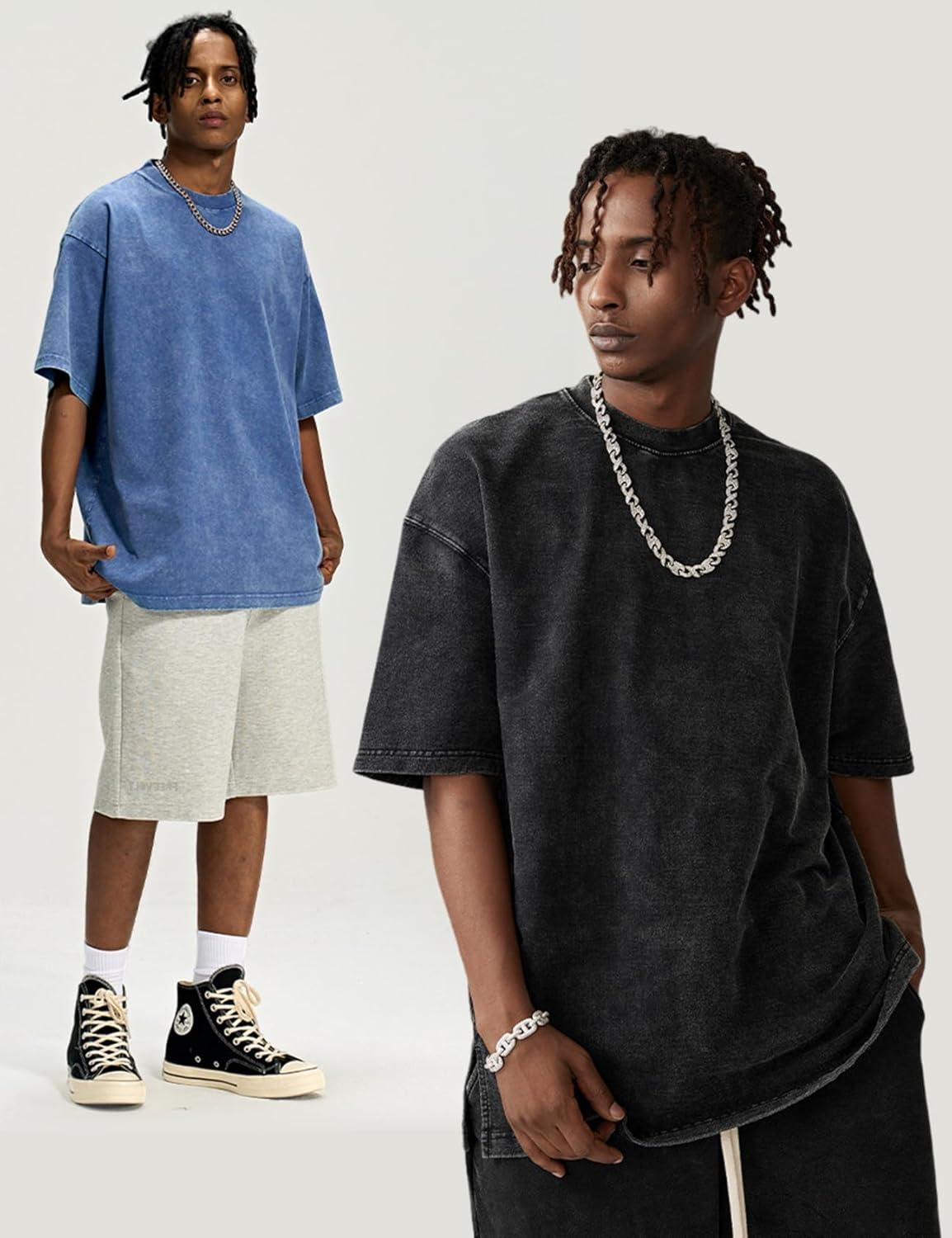 Arssm 3 Pack Men Oversized T Shirts Vintage Tee Loose Fit Short Sleeve Casual Streetwear Baggy Washed Unisex Tops(Black+blue+army)