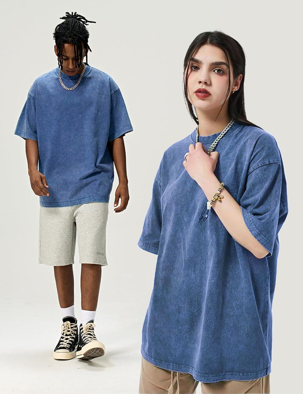 Arssm 3 Pack Men Oversized T Shirts Vintage Tee Loose Fit Short Sleeve Casual Streetwear Baggy Washed Unisex Tops(Black+blue+army)