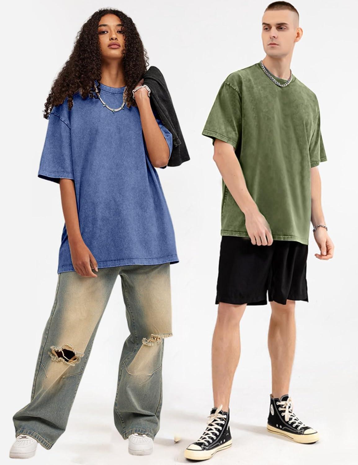 Arssm 3 Pack Men Oversized T Shirts Vintage Tee Loose Fit Short Sleeve Casual Streetwear Baggy Washed Unisex Tops(Black+blue+army)