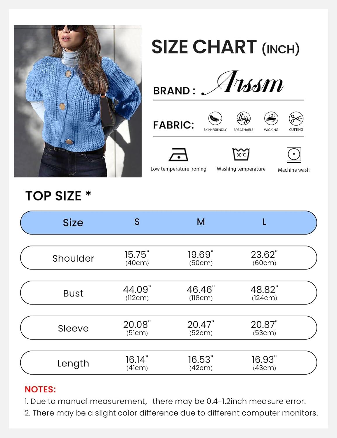 Arssm Womens Cropped Cardigan Sweaters Chunky Open Front Button Down Knit Sweater Long Sleeve Loose Cardigan Outerwear(Blue)