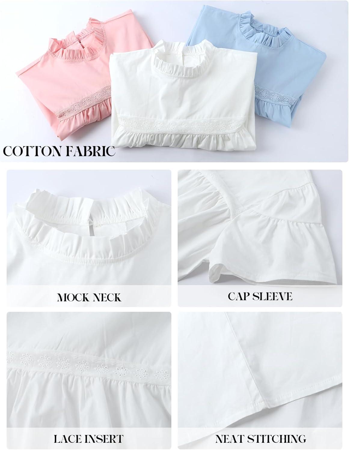 Arssm Peplum Tops for Women Short Sleeve Babydoll Shirt Mock Neck Blouse Pleated Tunic Shirts(White)