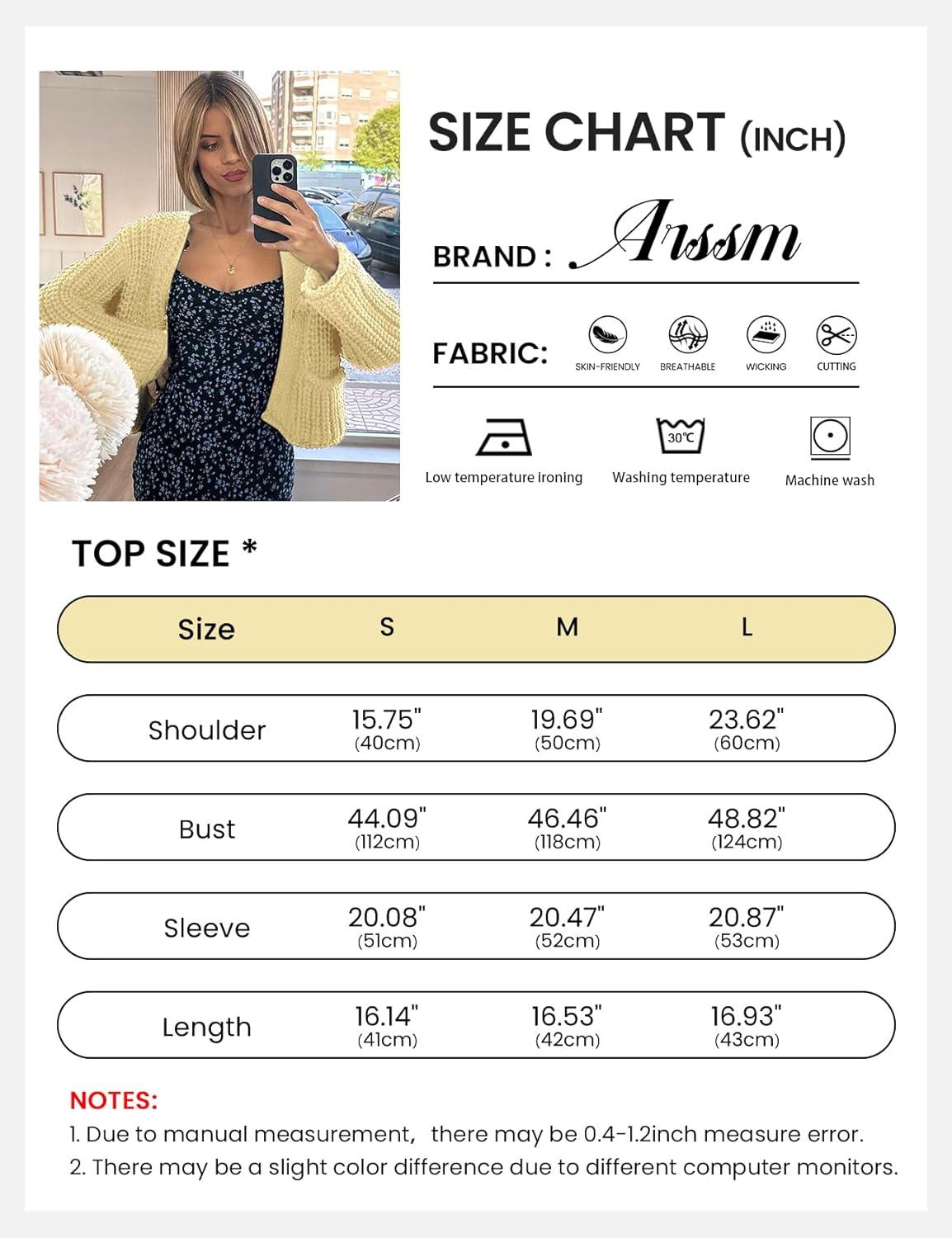 Arssm Womens Cropped Cardigan Sweaters Chunky Open Front Button Down Knit Sweater Long Sleeve Loose Cardigan Outerwear(Yellow)