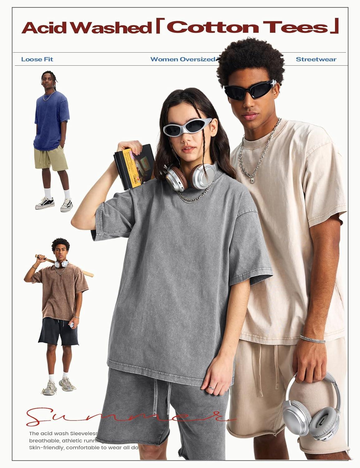 Arssm Women’s Oversized T-Shirts Cotton Acid Wash Boyfriend Tee Shirt Loose Fit Vintage T-Shirts(Black+grey+khaki+beige+blue)