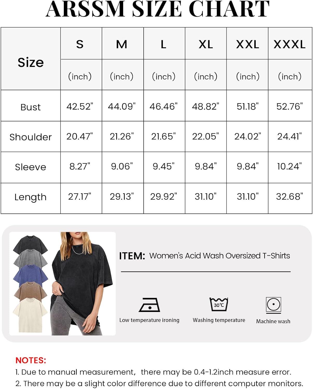 Arssm Women’s Oversized T-Shirts Cotton Acid Wash Boyfriend Tee Shirt Loose Fit Vintage T-Shirts(Black+grey+khaki+beige+blue)