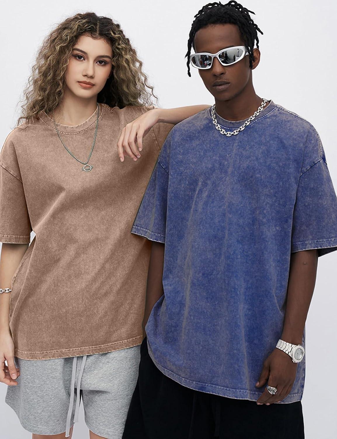 Arssm 3 Pack Men Oversized T Shirts Vintage Tee Loose Fit Short Sleeve Casual Streetwear Baggy Washed Unisex Tops(Black+khaki+blue)