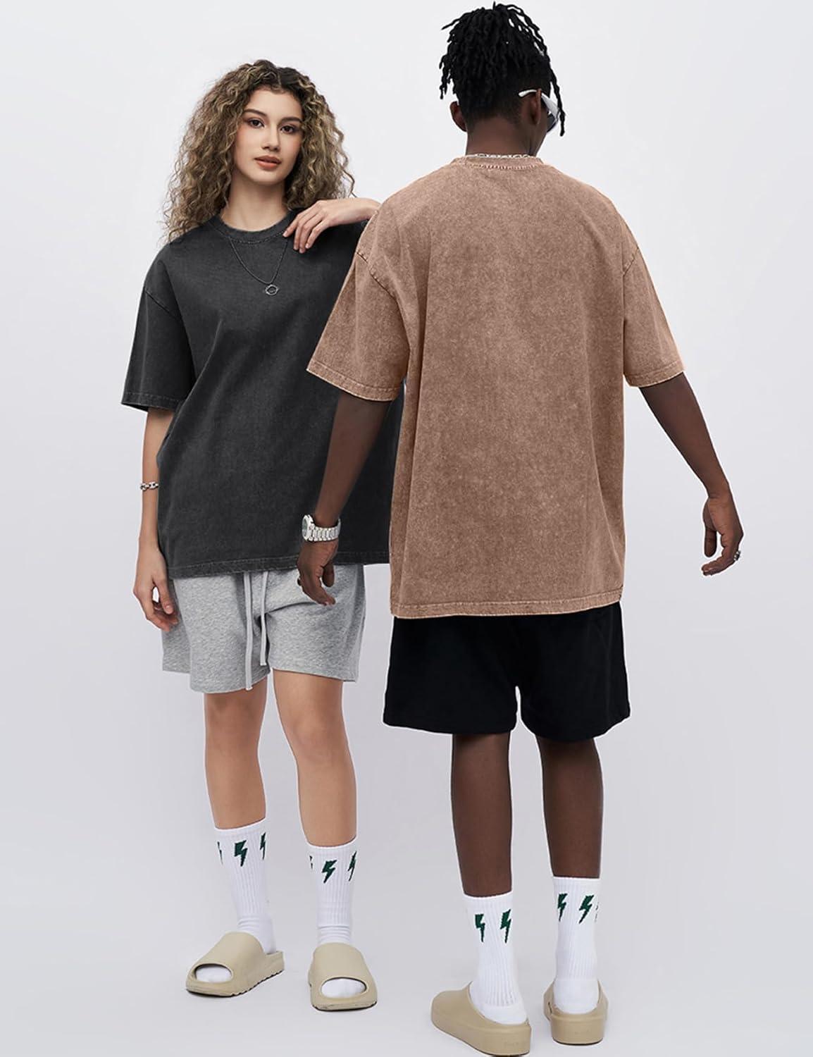 Arssm 3 Pack Men Oversized T Shirts Vintage Tee Loose Fit Short Sleeve Casual Streetwear Baggy Washed Unisex Tops(Black+khaki+blue)