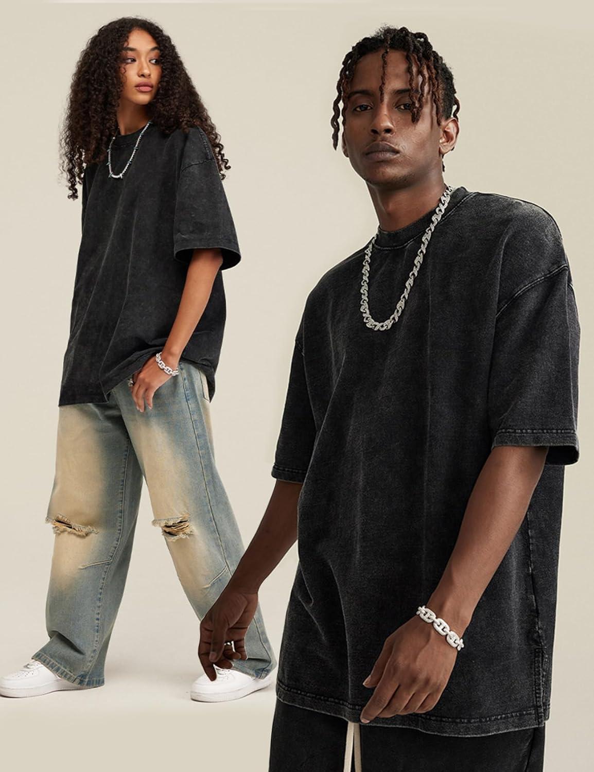 Arssm 3 Pack Men Oversized T Shirts Vintage Tee Loose Fit Short Sleeve Casual Streetwear Baggy Washed Unisex Tops(Black+khaki+blue)