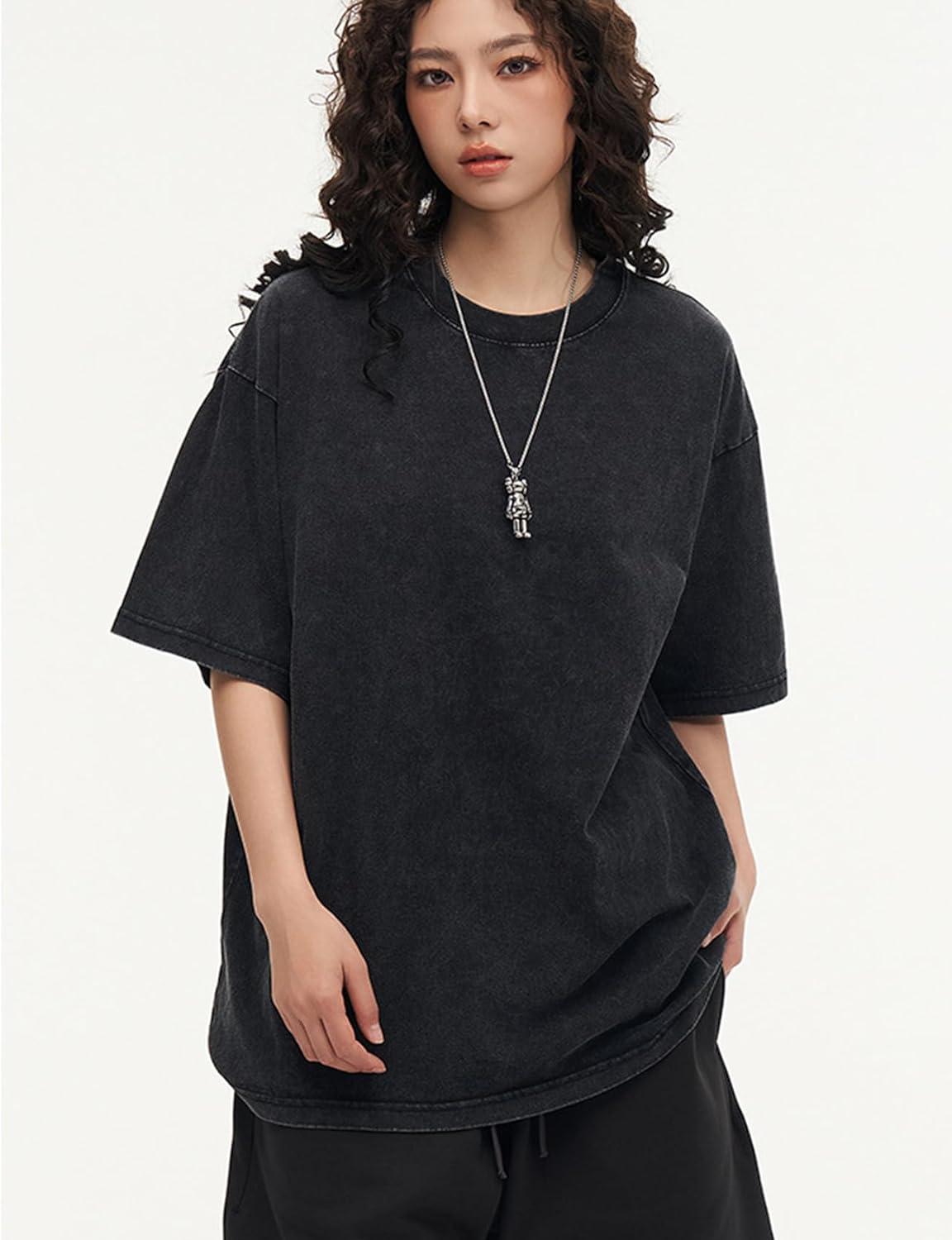Arssm 3 Pack Men Oversized T Shirts Vintage Tee Loose Fit Short Sleeve Casual Streetwear Baggy Washed Unisex Tops(Black+beige+orange)