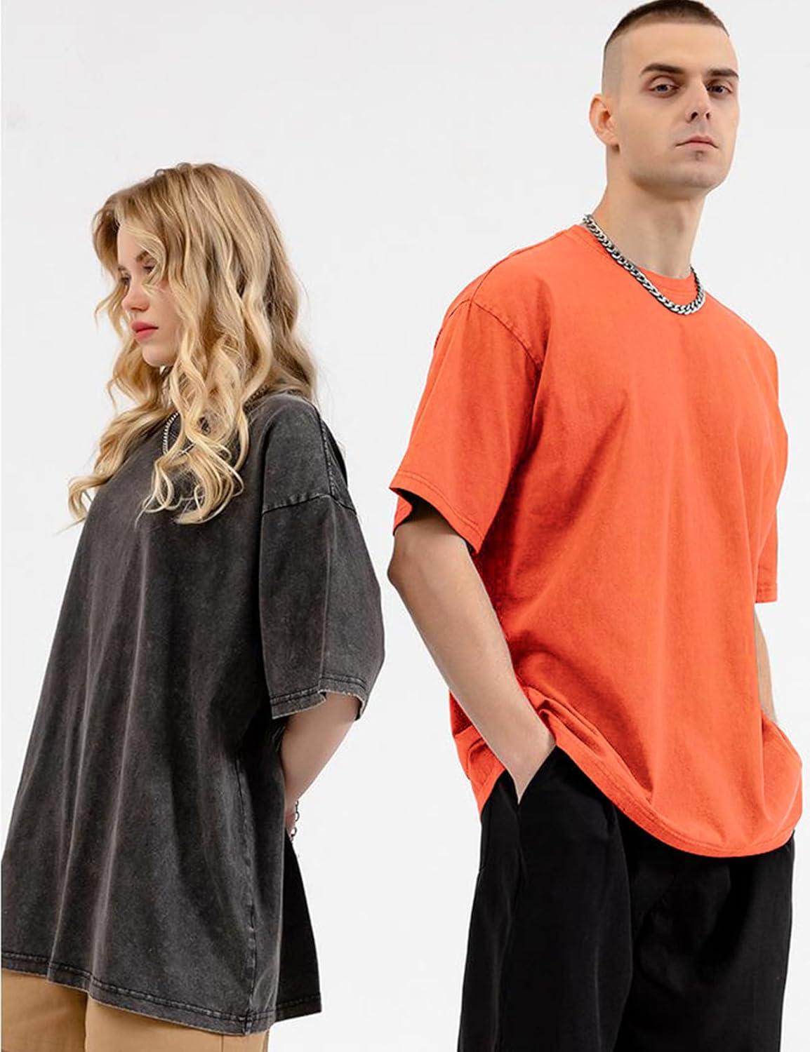 Arssm 3 Pack Men Oversized T Shirts Vintage Tee Loose Fit Short Sleeve Casual Streetwear Baggy Washed Unisex Tops(Black+beige+orange)