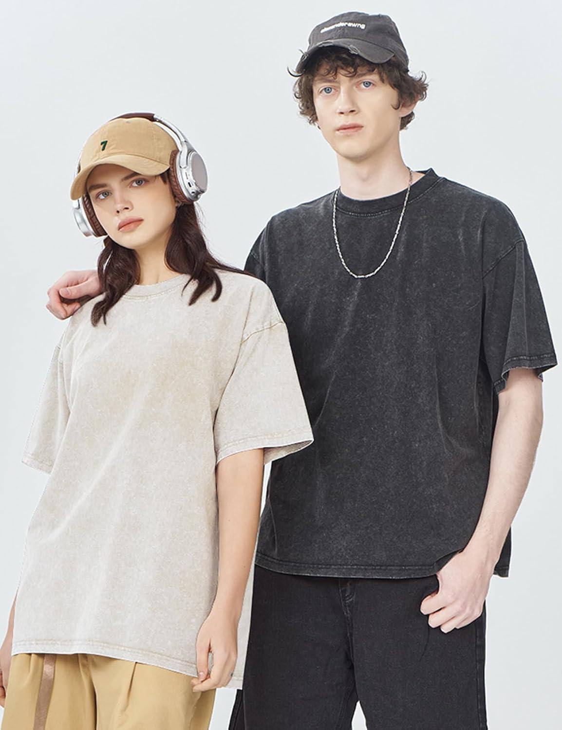 Arssm 3 Pack Men Oversized T Shirts Vintage Tee Loose Fit Short Sleeve Casual Streetwear Baggy Washed Unisex Tops(Black+beige+orange)