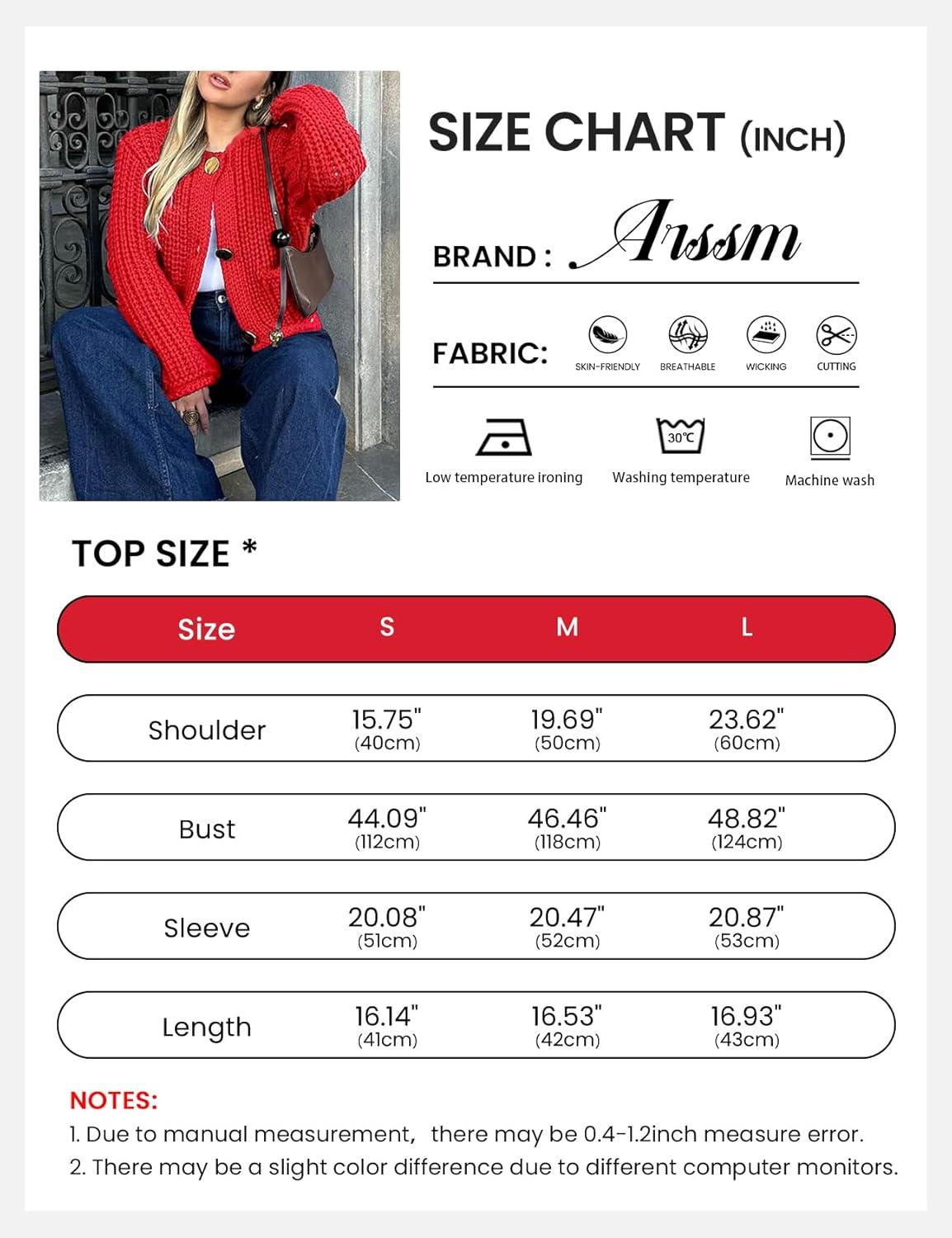 Arssm Womens Cropped Cardigan Sweaters Chunky Open Front Button Down Knit Sweater Long Sleeve Loose Cardigan Outerwear(Red)