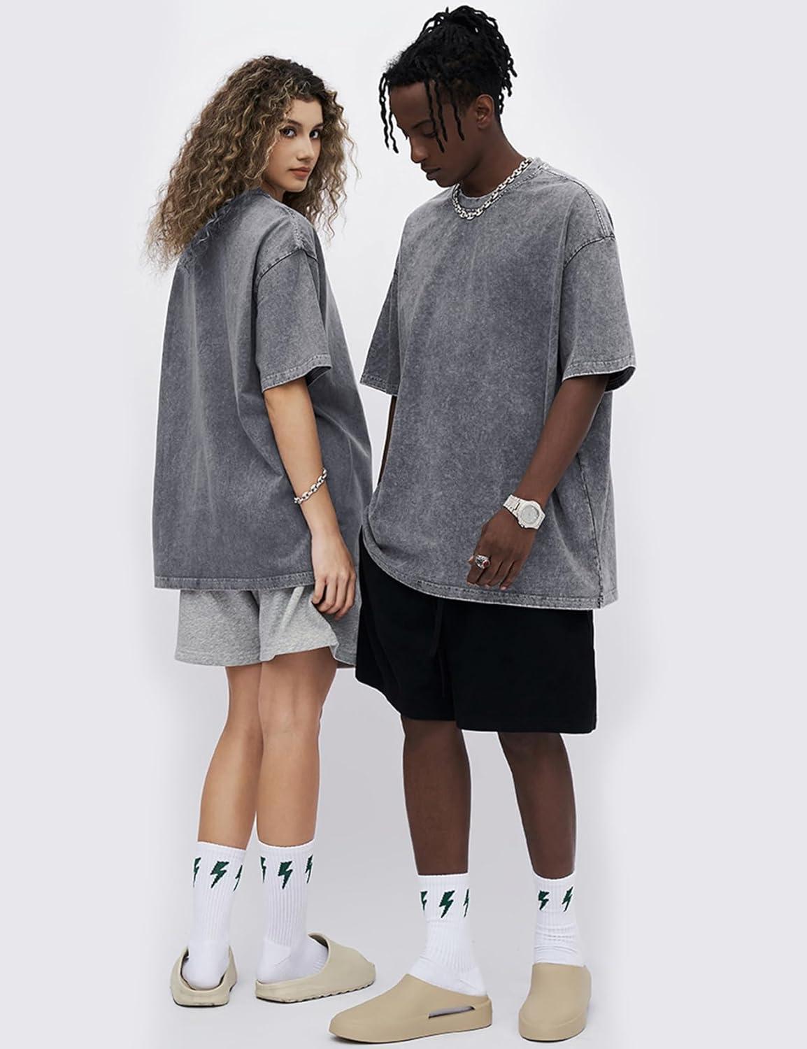 Arssm 3 Pack Men Oversized T Shirts Vintage Tee Loose Fit Short Sleeve Casual Streetwear Baggy Washed Unisex Tops(Black+grey+blue)