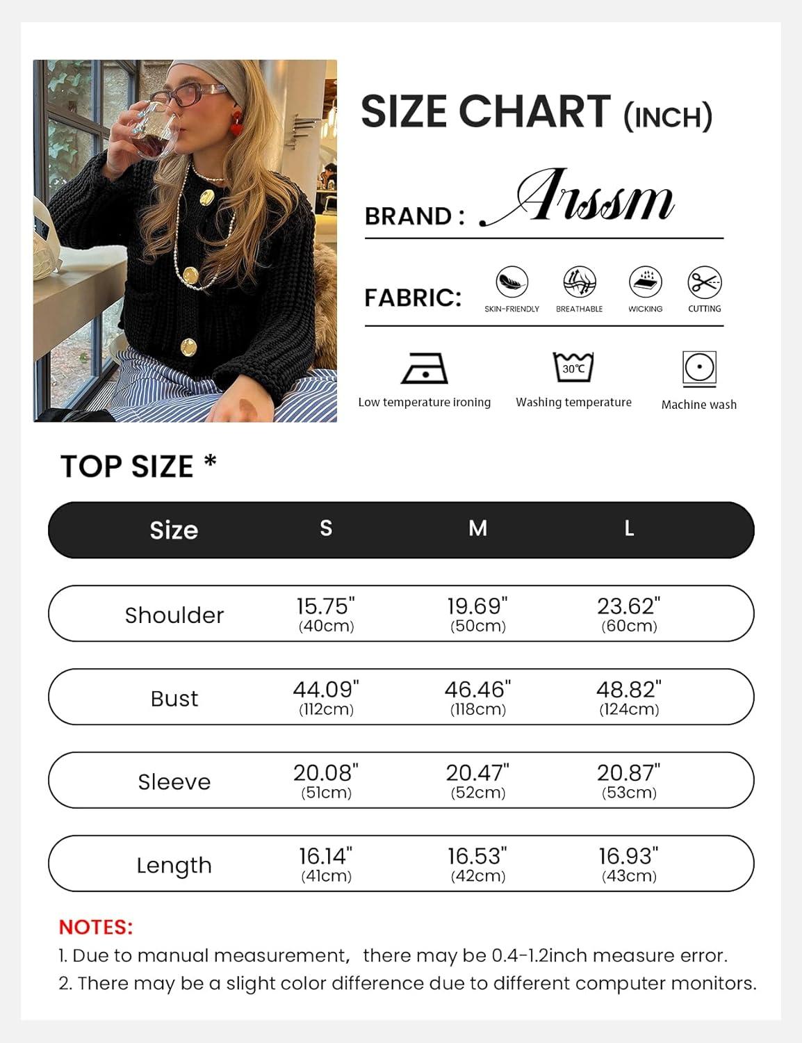 Arssm Womens Cropped Cardigan Sweaters Chunky Open Front Button Down Knit Sweater Long Sleeve Loose Cardigan Outerwear(Black)