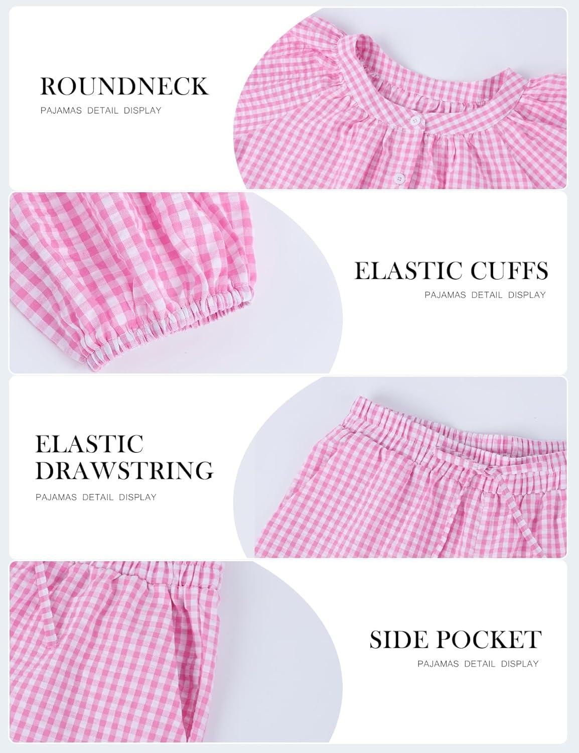 Arssm Womens Gingham Pajama Set 2 Piece Plaid Button Down Long Sleeve Shirt and Pants Pjs Lounge Set Outfits(Pink)