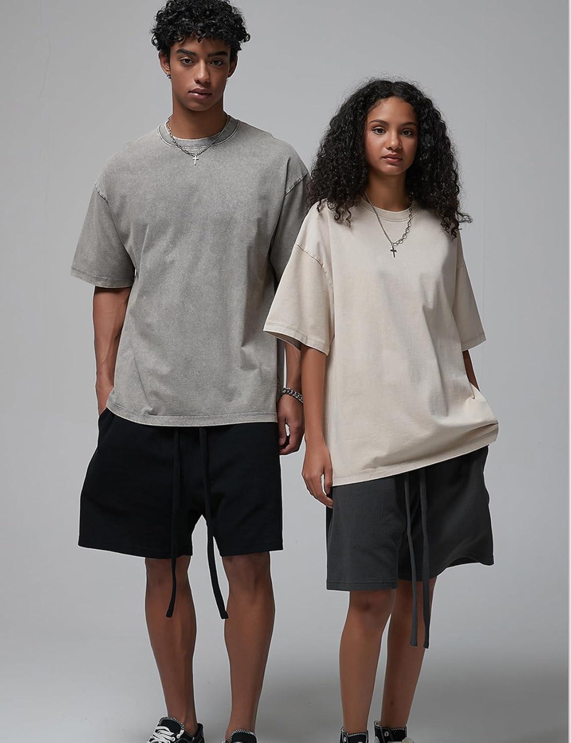 Arssm 3 Pack Men Oversized T Shirts Vintage Tee Loose Fit Short Sleeve Casual Streetwear Baggy Washed Unisex Tops(Grey+khaki+beige)