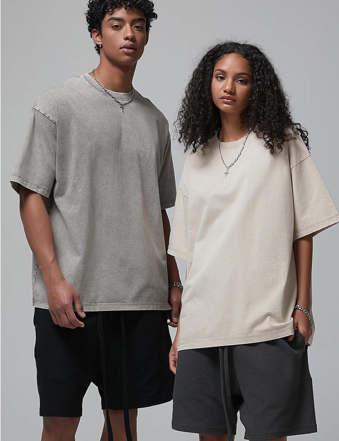 Arssm 3 Pack Men Oversized T Shirts Vintage Tee Loose Fit Short Sleeve Casual Streetwear Baggy Washed Unisex Tops(Grey+khaki+beige)