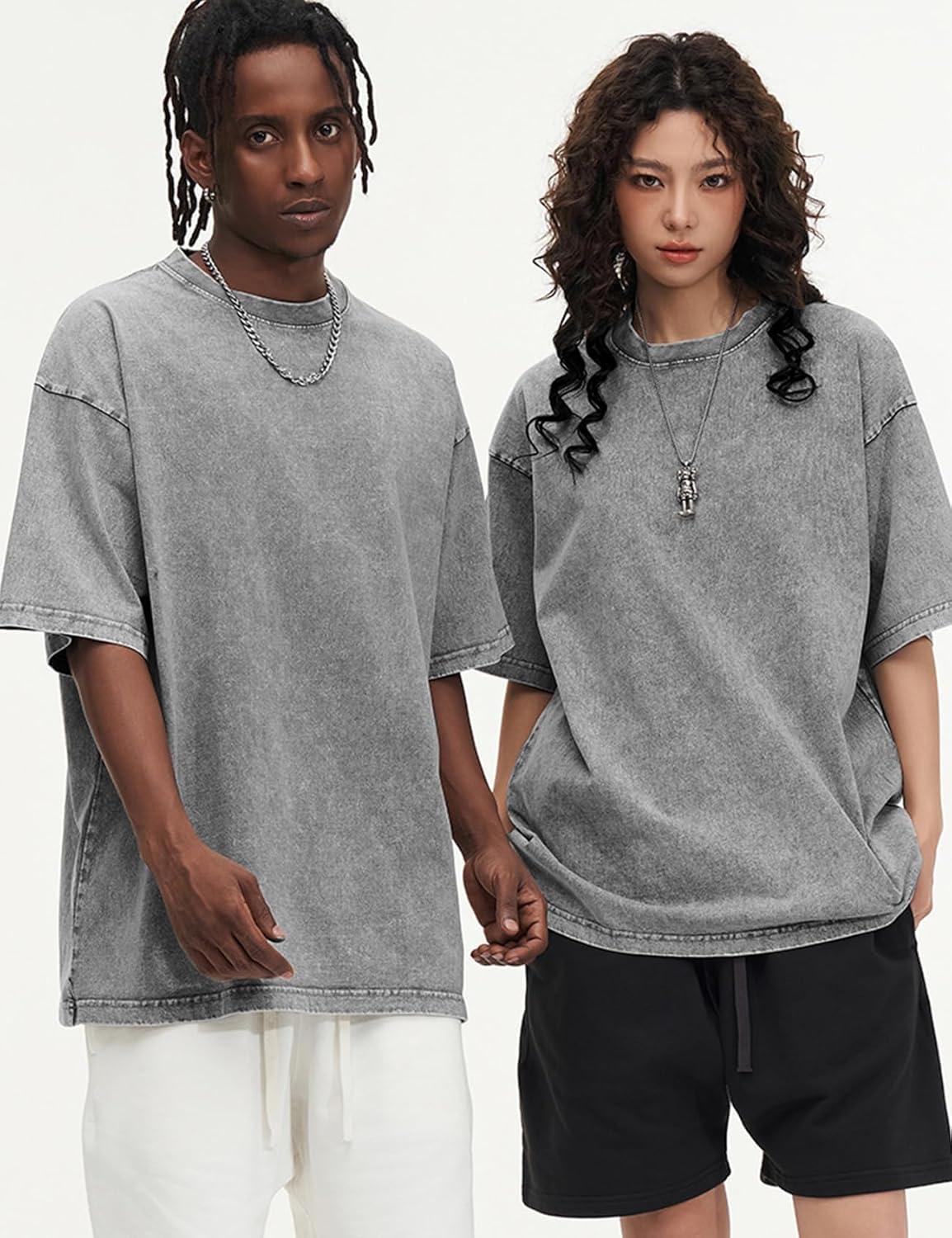 Arssm 3 Pack Men Oversized T Shirts Vintage Tee Loose Fit Short Sleeve Casual Streetwear Baggy Washed Unisex Tops(Grey+khaki+beige)