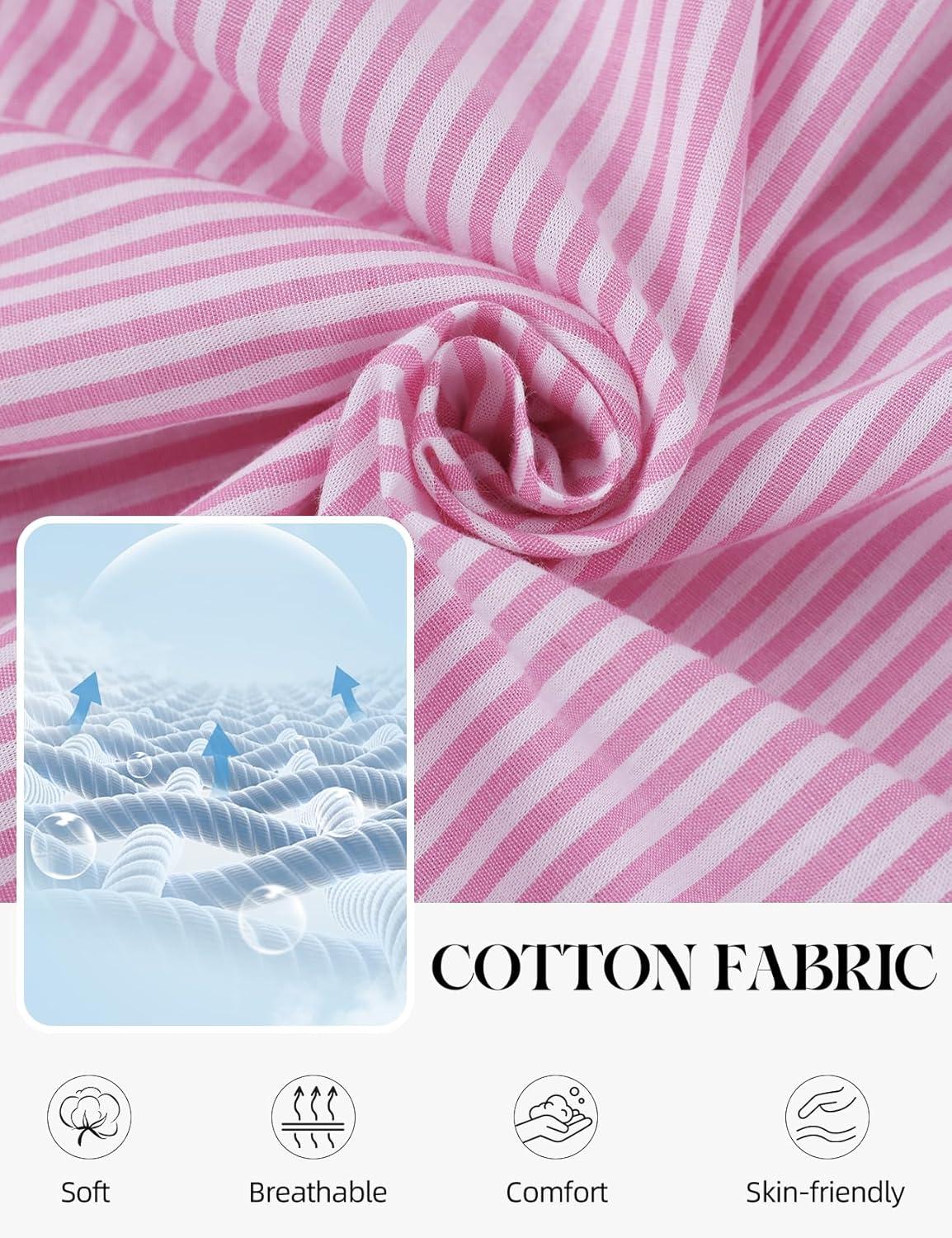 Arssm Womens Striped Pajama Sets 2 Piece Cotton Pjs Sets Short Sleeve Button Down Shirts and Shorts Sleepwear(Pink)
