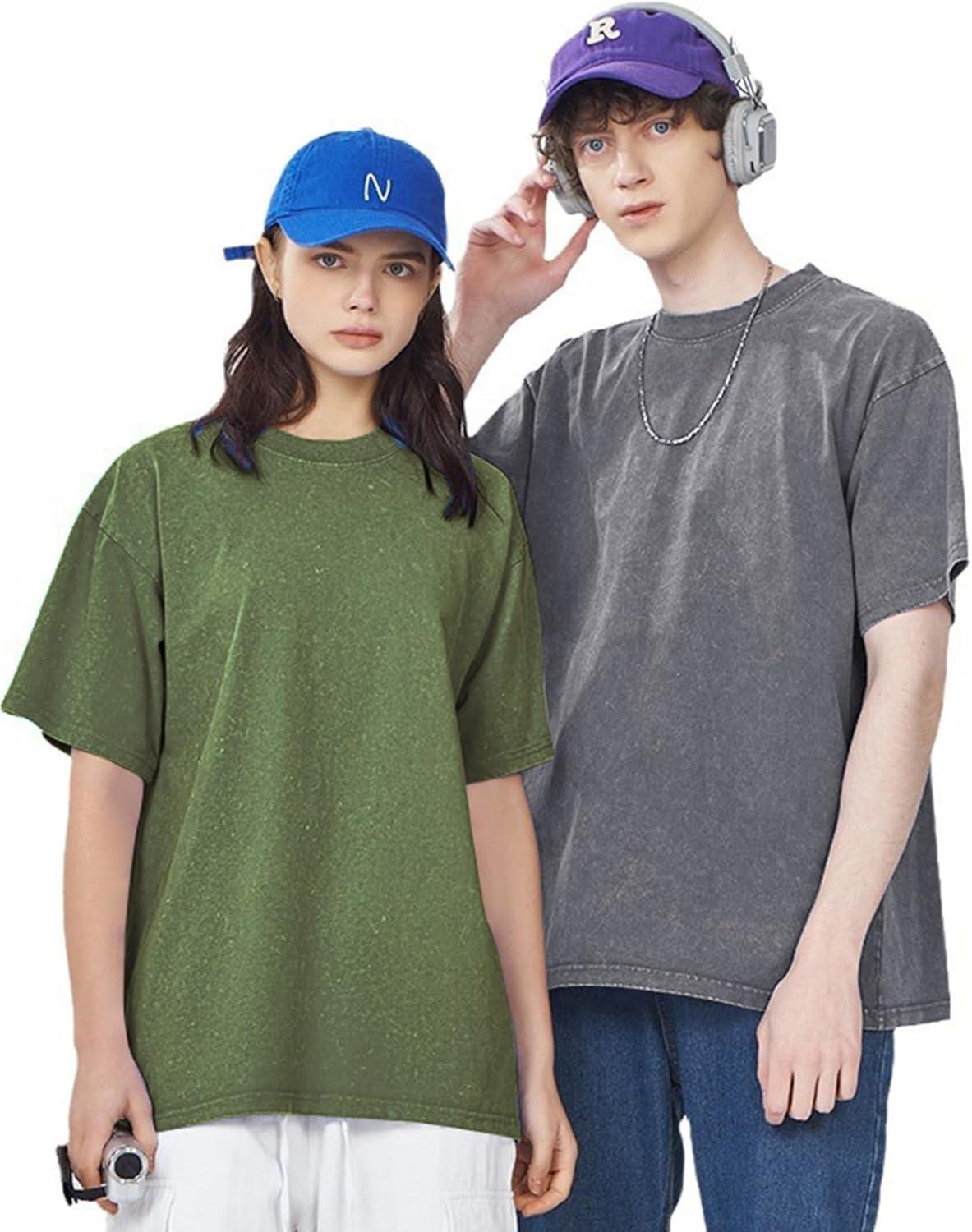Arssm 3 Pack Men Oversized T Shirts Vintage Tee Loose Fit Short Sleeve Casual Streetwear Baggy Washed Unisex Tops(Army+grey+beige)