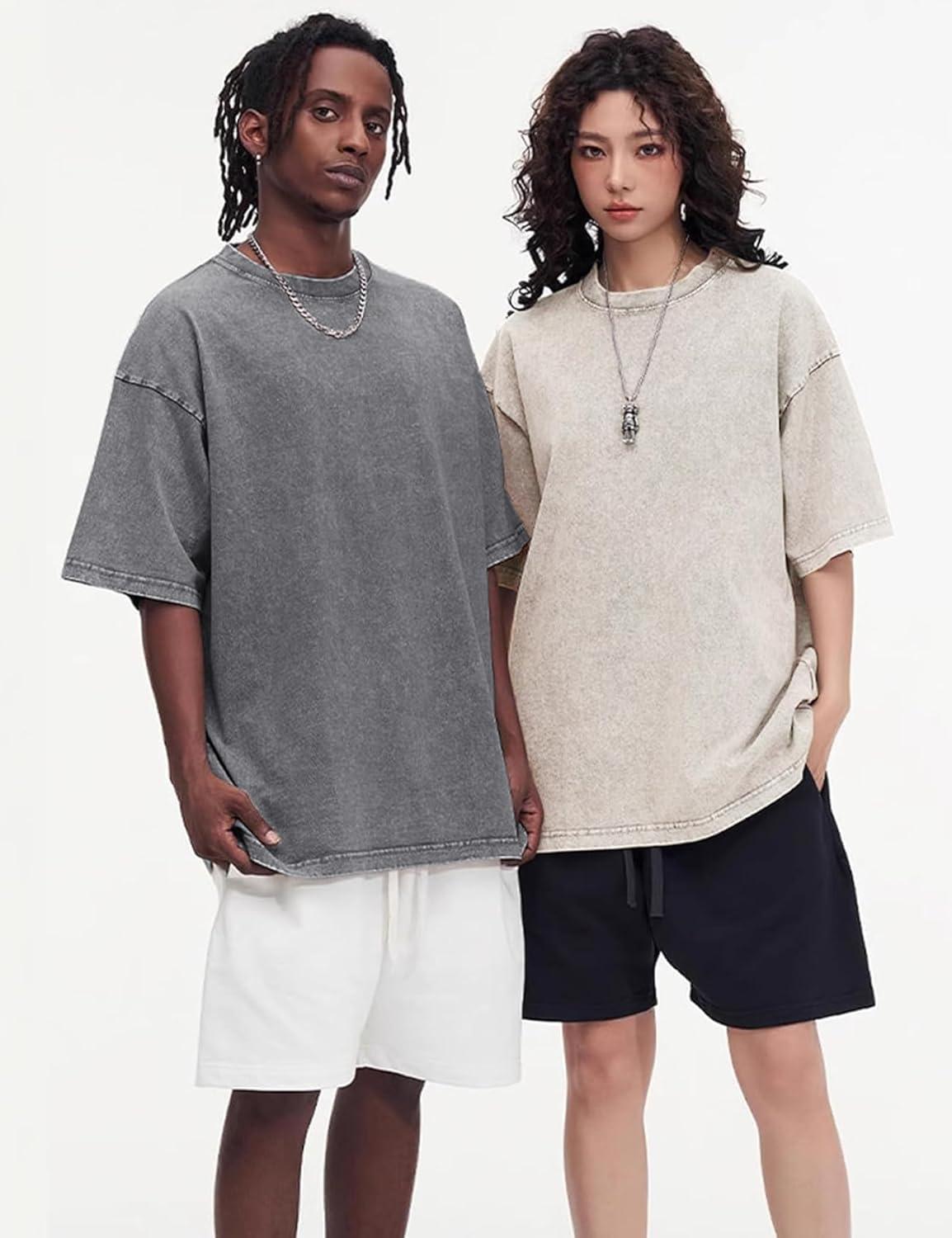 Arssm 3 Pack Men Oversized T Shirts Vintage Tee Loose Fit Short Sleeve Casual Streetwear Baggy Washed Unisex Tops(Army+grey+beige)