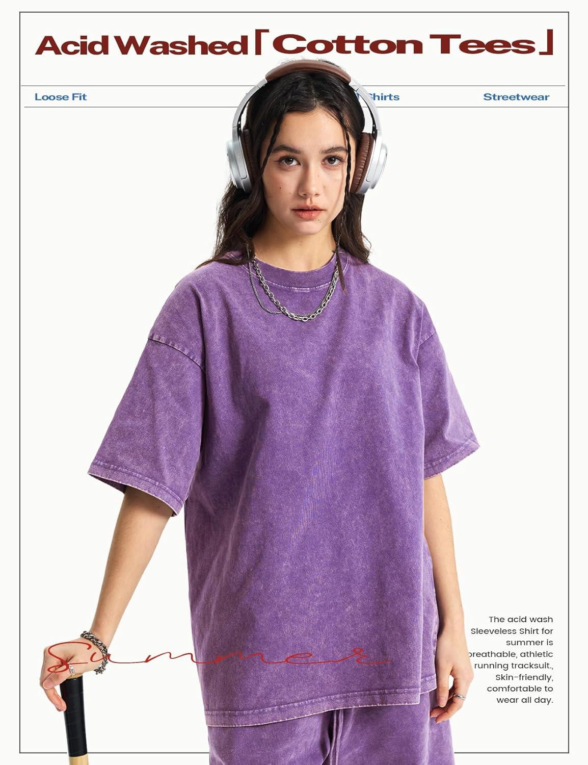 Arssm Women’s Oversized T-Shirts Cotton Acid Wash Boyfriend Tee Shirt Loose Fit Vintage T-Shirts(Black+pink+purple+blue+beige)