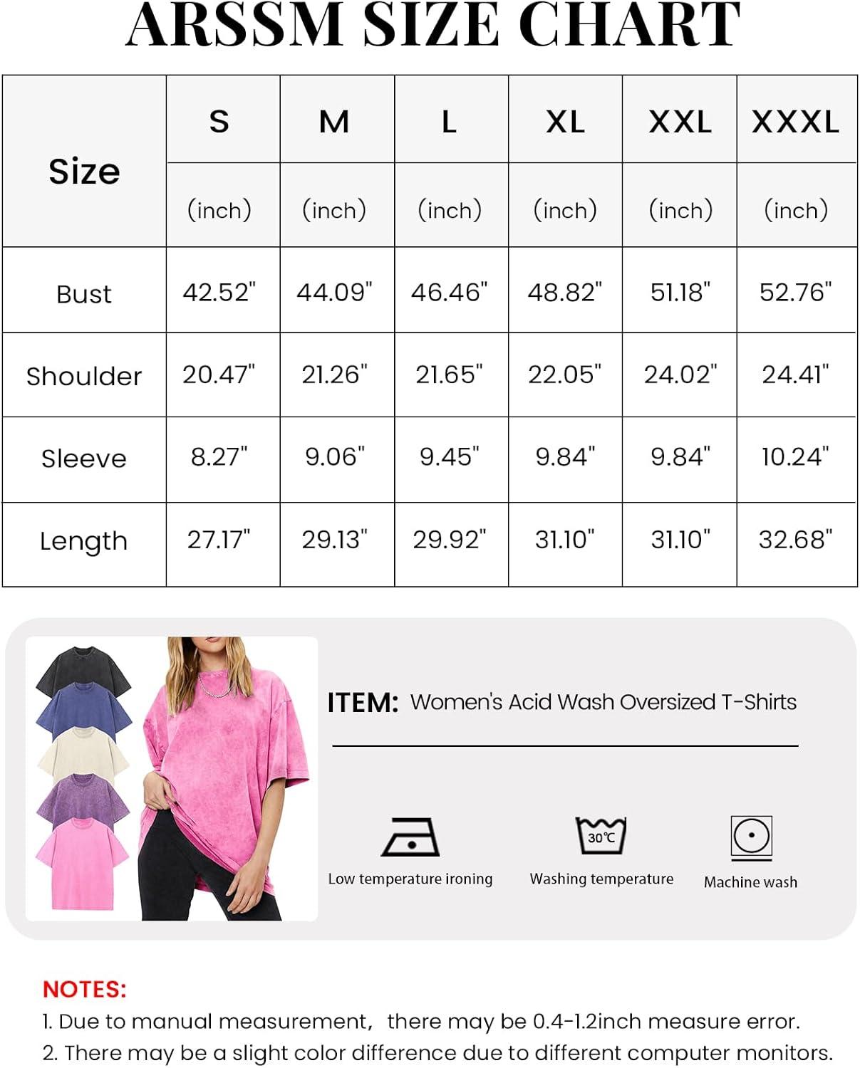 Arssm Women’s Oversized T-Shirts Cotton Acid Wash Boyfriend Tee Shirt Loose Fit Vintage T-Shirts(Black+pink+purple+blue+beige)