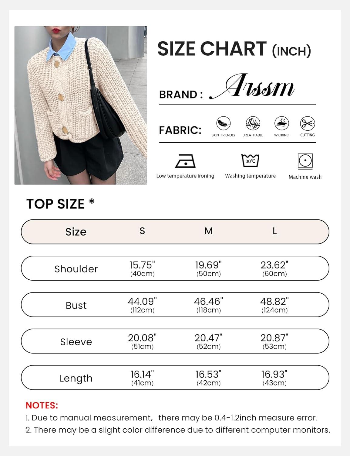 Arssm Womens Cropped Cardigan Sweaters Chunky Open Front Button Down Knit Sweater Long Sleeve Loose Cardigan Outerwear(Beige)