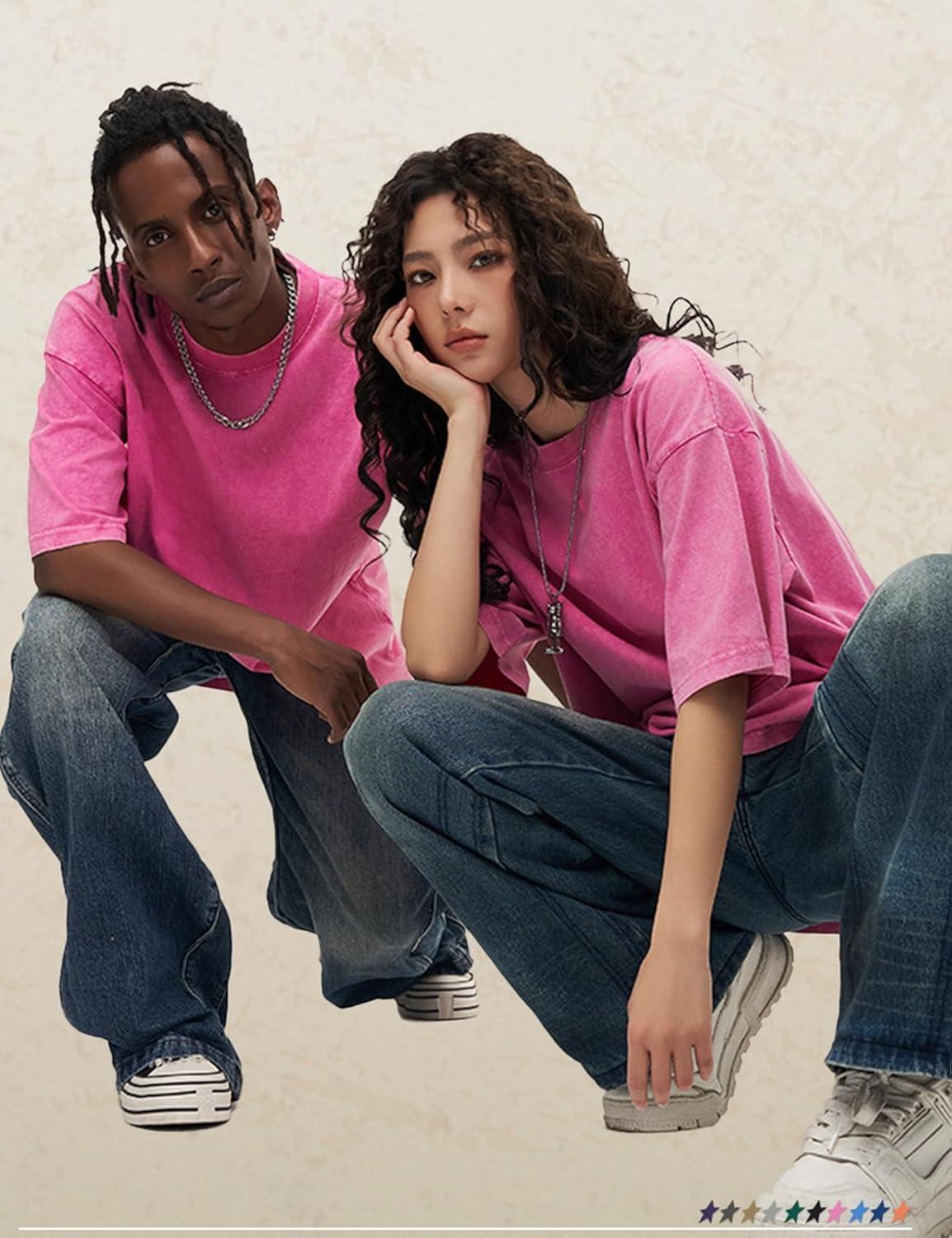Arssm 3 Pack Men Oversized T Shirts Vintage Tee Loose Fit Short Sleeve Casual Streetwear Baggy Washed Unisex Tops(Black+beige+pink)