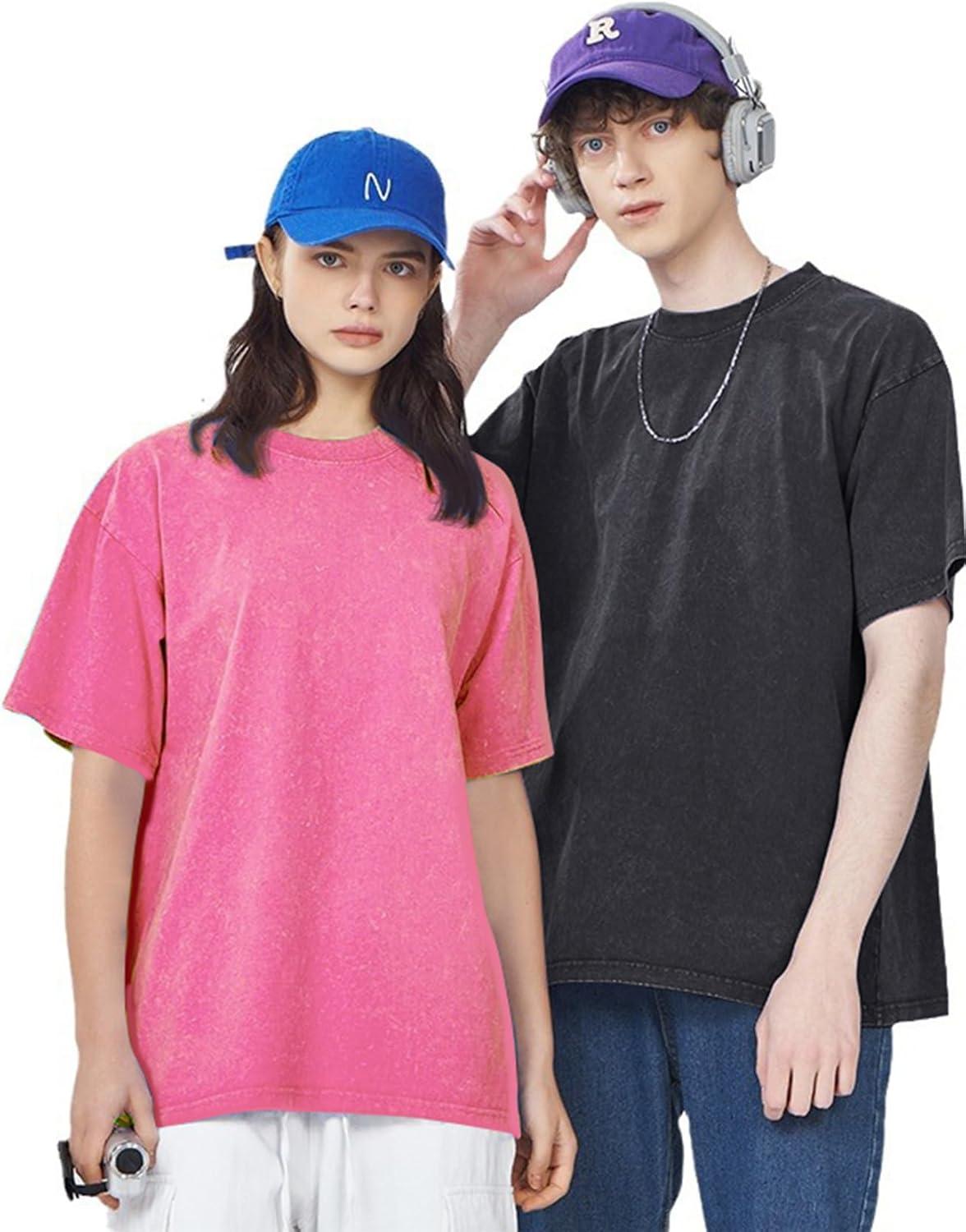 Arssm 3 Pack Men Oversized T Shirts Vintage Tee Loose Fit Short Sleeve Casual Streetwear Baggy Washed Unisex Tops(Black+beige+pink)
