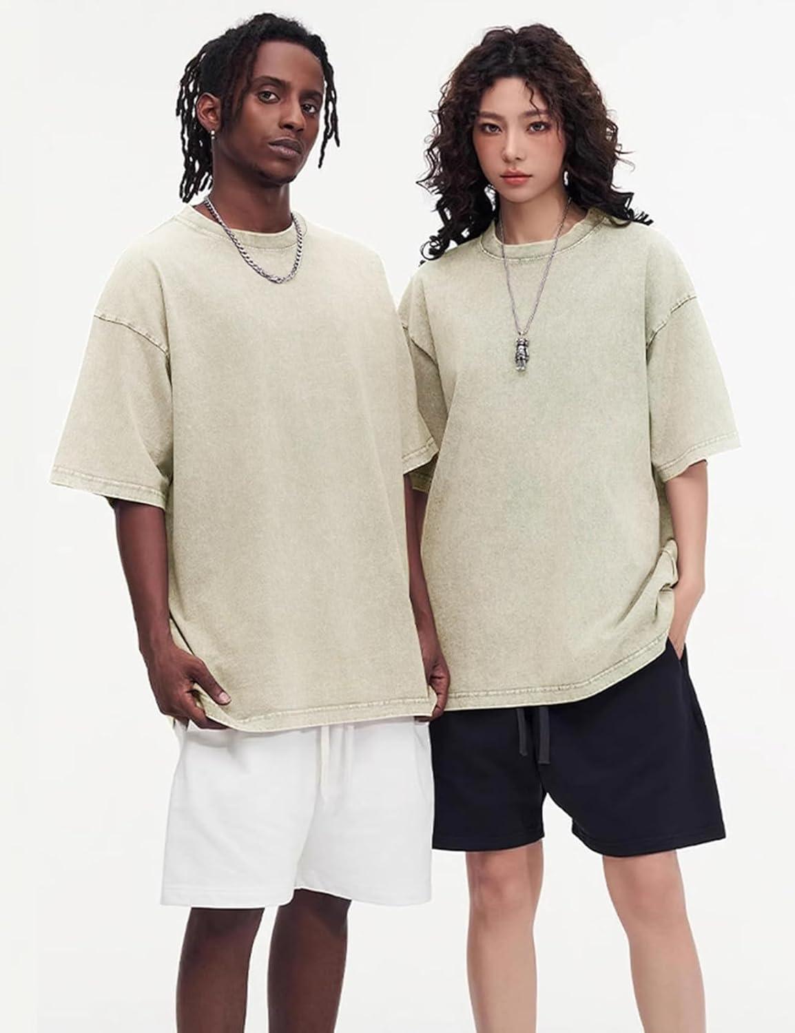 Arssm 3 Pack Men Oversized T Shirts Vintage Tee Loose Fit Short Sleeve Casual Streetwear Baggy Washed Unisex Tops(Black+beige+pink)