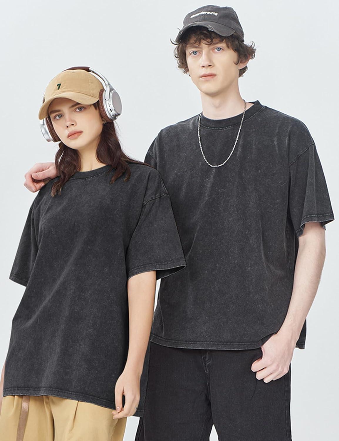 Arssm 3 Pack Men Oversized T Shirts Vintage Tee Loose Fit Short Sleeve Casual Streetwear Baggy Washed Unisex Tops(Black+beige+pink)