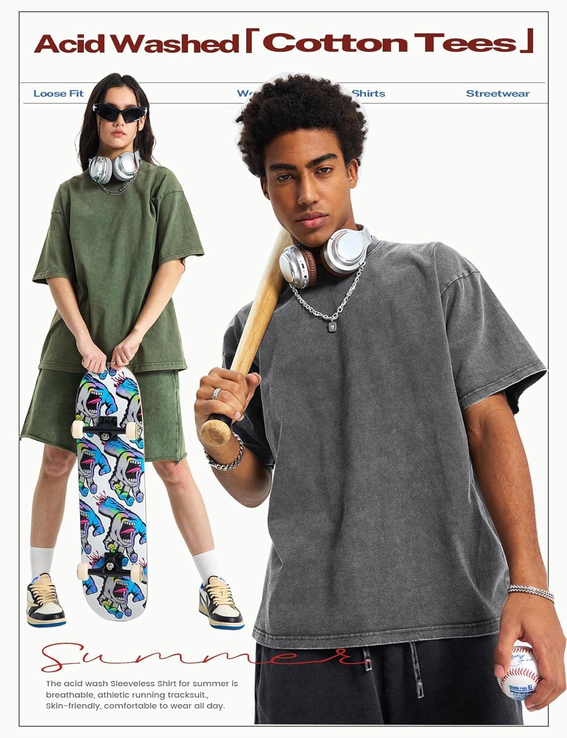 Arssm Women’s Oversized T-Shirts Cotton Acid Wash Boyfriend Tee Shirt Loose Fit Vintage T-Shirts(Black+grey+beige+army+pink)