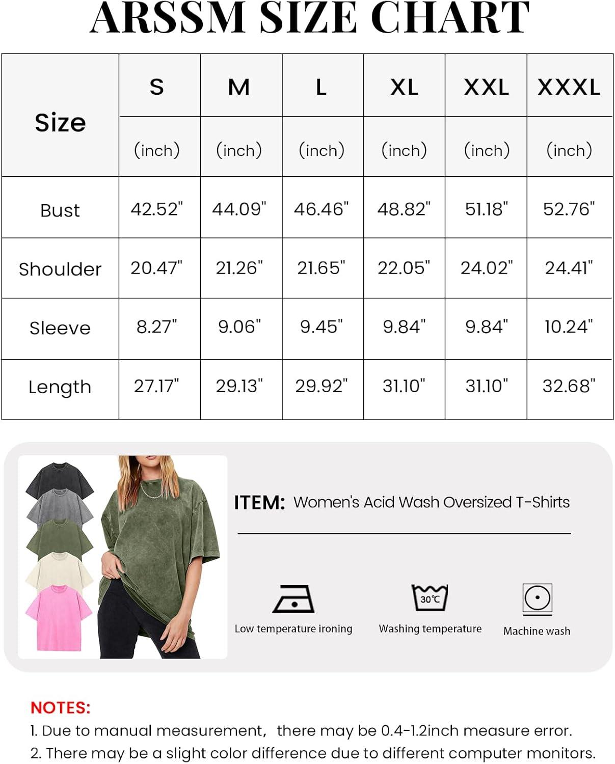 Arssm Women’s Oversized T-Shirts Cotton Acid Wash Boyfriend Tee Shirt Loose Fit Vintage T-Shirts(Black+grey+beige+army+pink)
