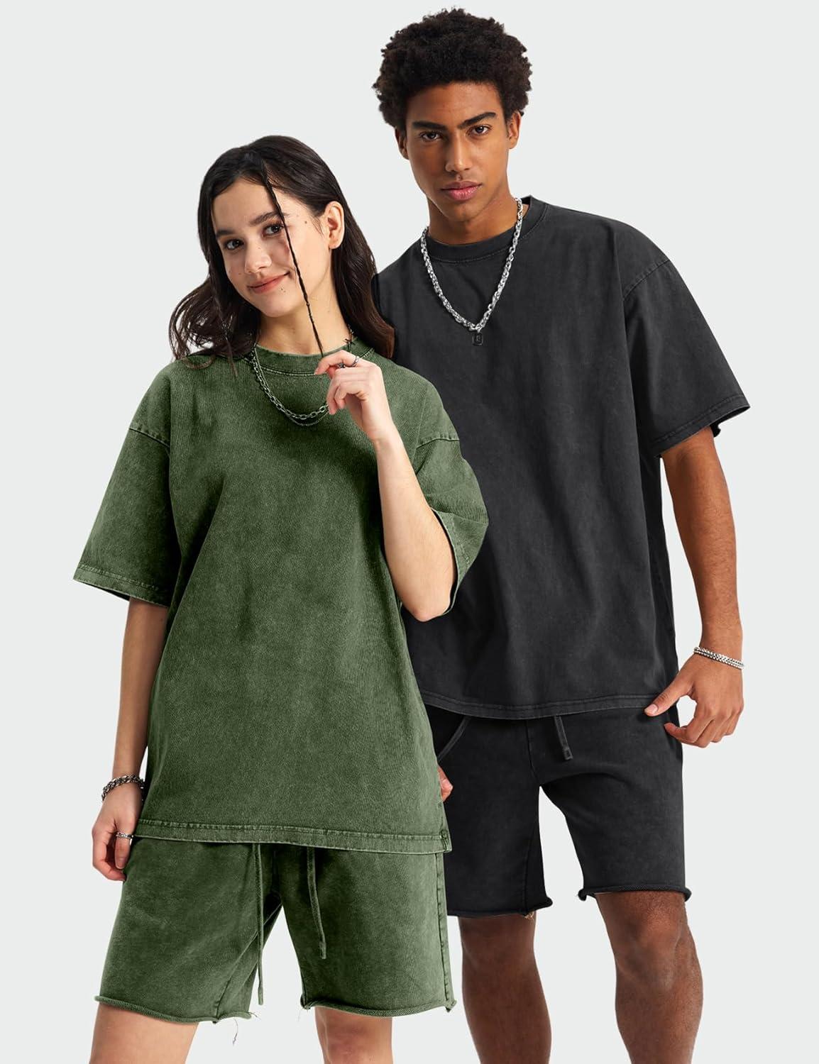 Arssm 3 Pack Men Oversized T Shirts Vintage Tee Loose Fit Short Sleeve Casual Streetwear Baggy Washed Unisex Tops(Black+khaki+army)