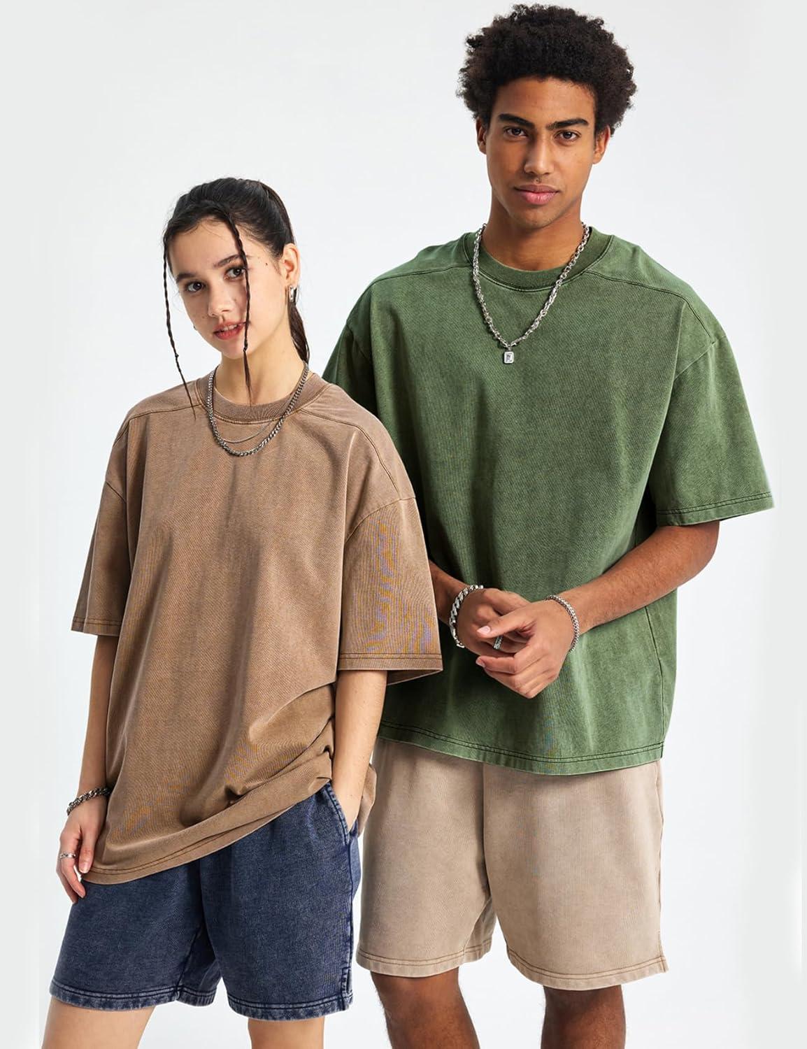 Arssm 3 Pack Men Oversized T Shirts Vintage Tee Loose Fit Short Sleeve Casual Streetwear Baggy Washed Unisex Tops(Black+khaki+army)