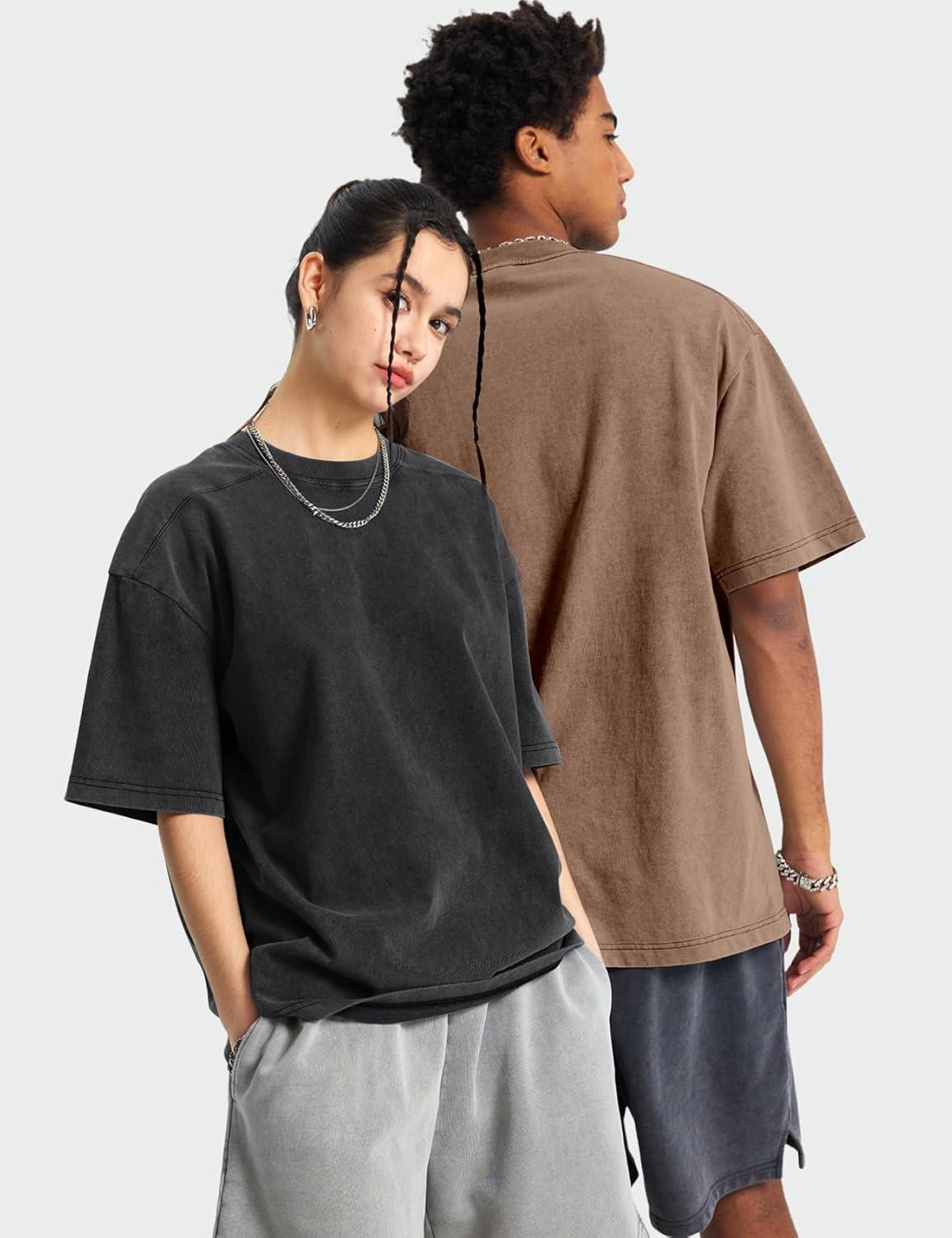 Arssm 3 Pack Men Oversized T Shirts Vintage Tee Loose Fit Short Sleeve Casual Streetwear Baggy Washed Unisex Tops(Black+khaki+army)