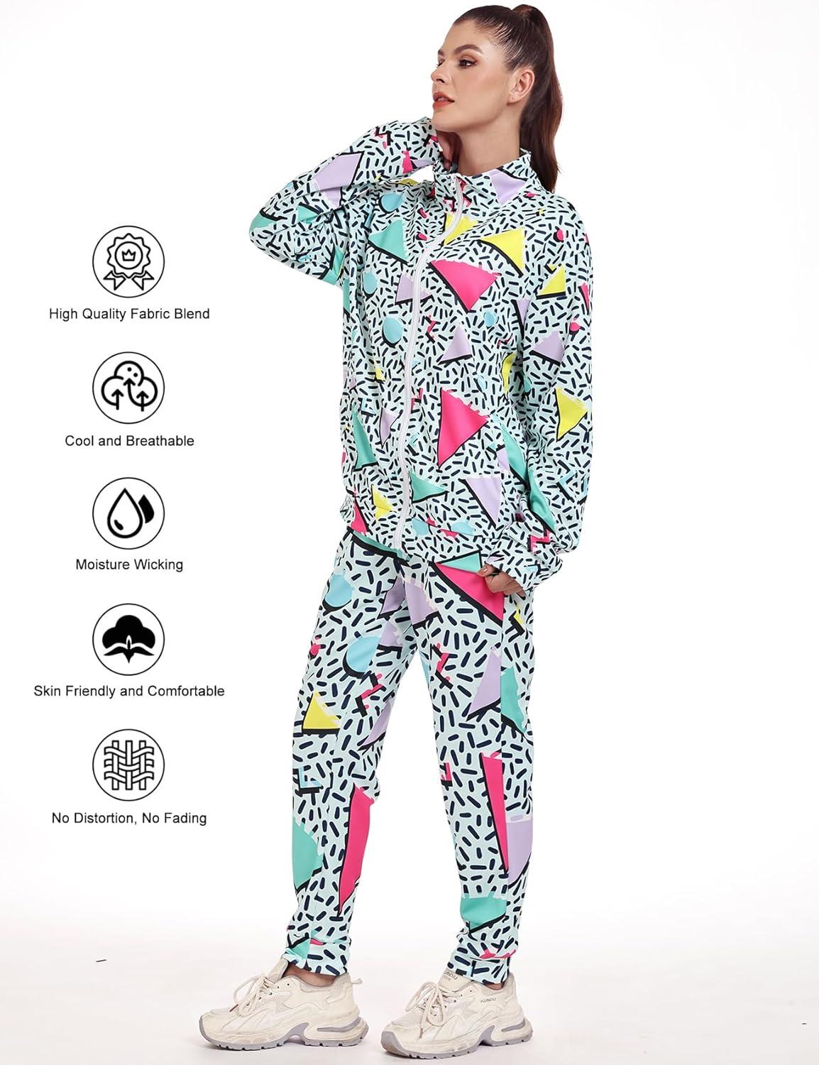 Arssm Retro 80s 90s Outfit Sets for Women Color Block 2 Piece Tracksuit Windbreaker Jacket Set(Green)