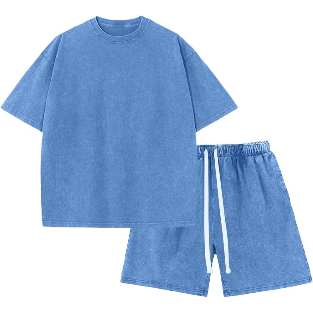 Arssm Boys Short Sets 2 Piece Acid Wash Vintage Kids Athletic Set(Blue)