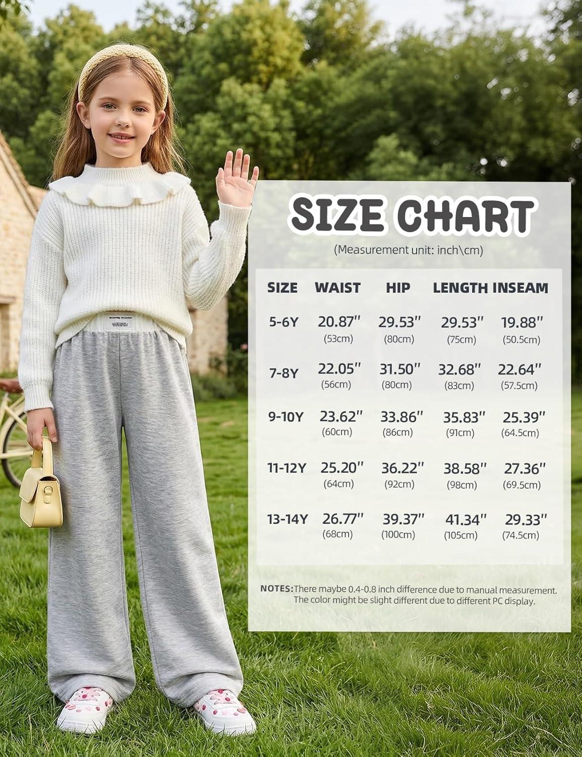 Arssm Girls Wide Leg Sweatpants Baggy Pants Letter Patched Elastic Waist Long Trousers Joggers(Lightgrey)