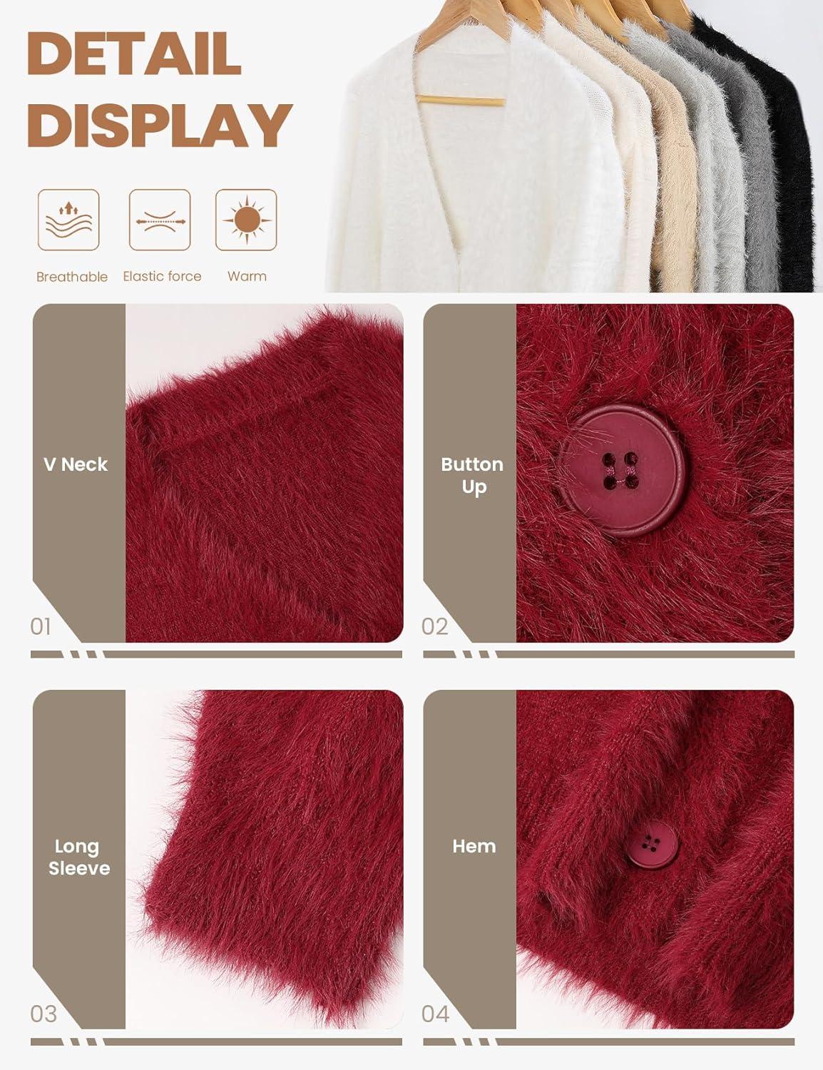 Arssm Womens Fuzzy Cardigan Sweater V Neck Cardigans Button Down Fluffy Knit Top Fashion 2026 Knitwear(Red)
