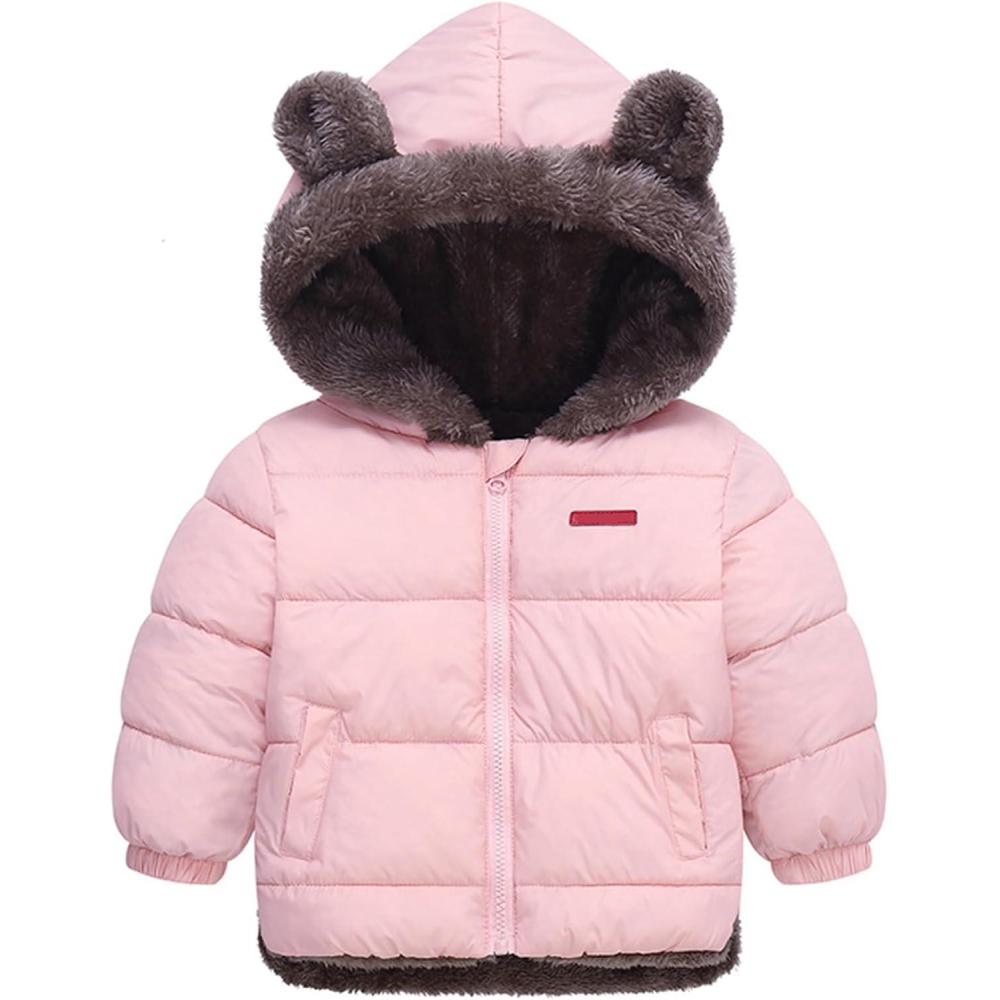 Arssm Baby Boys Girls Winter Fleece Coat Toddler Kids Warm Cute Bear Ear Hooded Jacket(Pink)