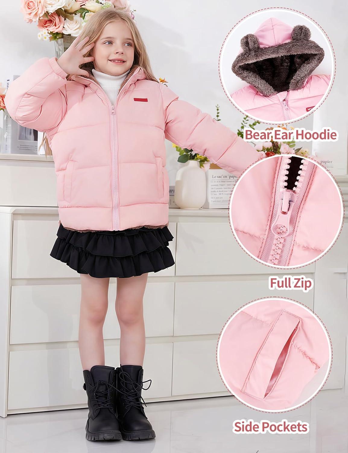 Arssm Baby Boys Girls Winter Fleece Coat Toddler Kids Warm Cute Bear Ear Hooded Jacket(Pink)