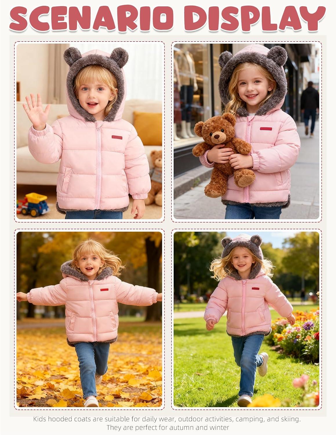 Arssm Baby Boys Girls Winter Fleece Coat Toddler Kids Warm Cute Bear Ear Hooded Jacket(Pink)