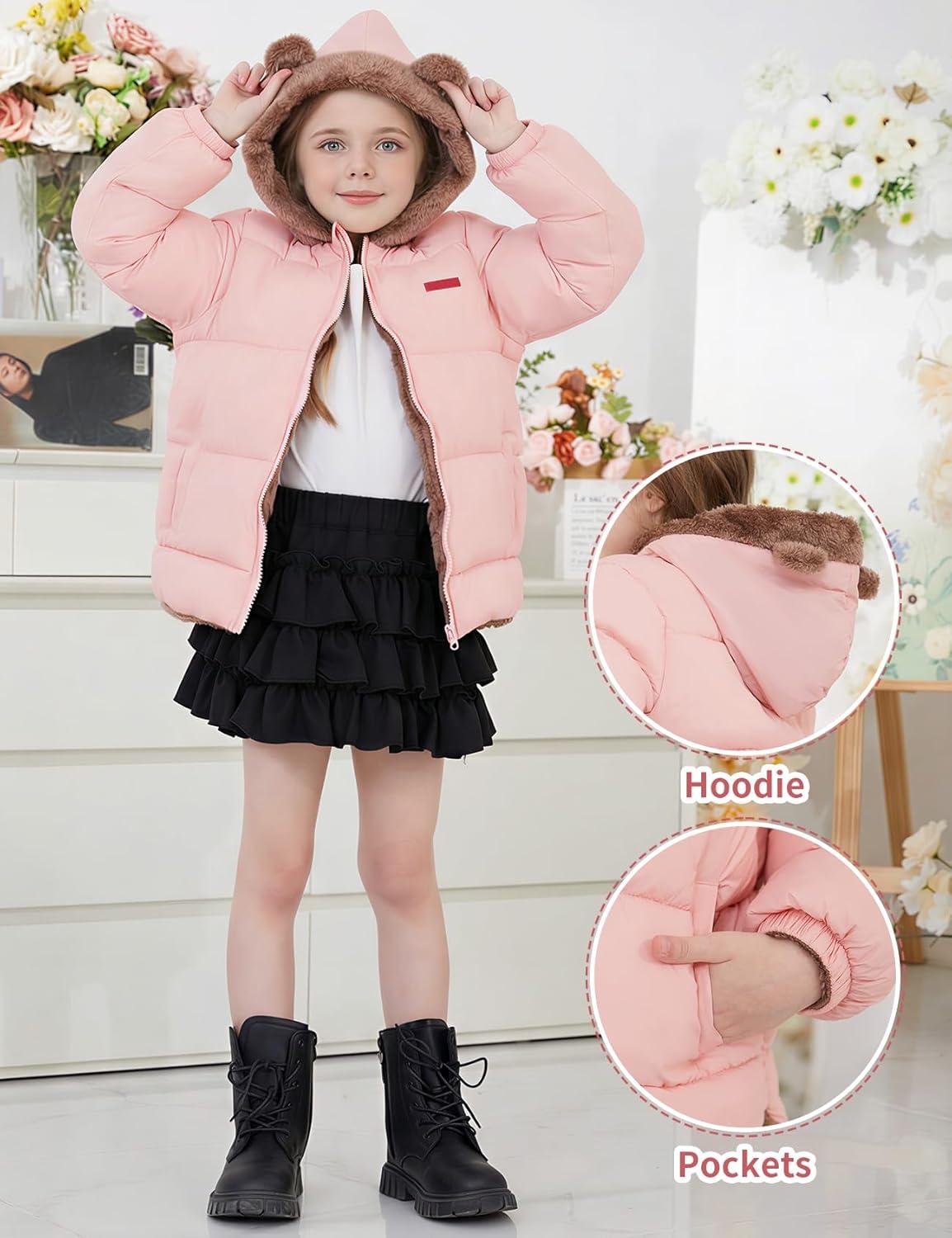 Arssm Baby Boys Girls Winter Fleece Coat Toddler Kids Warm Cute Bear Ear Hooded Jacket(Pink)