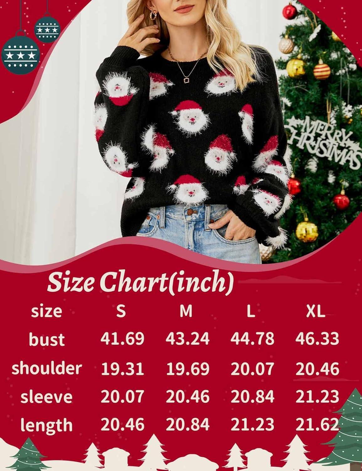 Arssm Women Santa Sweater Ugly Christmas Sweater Funny Xmas Holiday Party Knitted Cozy Pullover Sweatshirts Tops(Black)