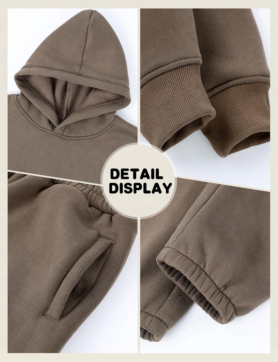 Arssm Girls Boys Sweatsuits Fleece 2 Piece Outfits Pants Set Hoodie and Sweatpant Set Kids Athletic Fleece Tracksuits(Brown)