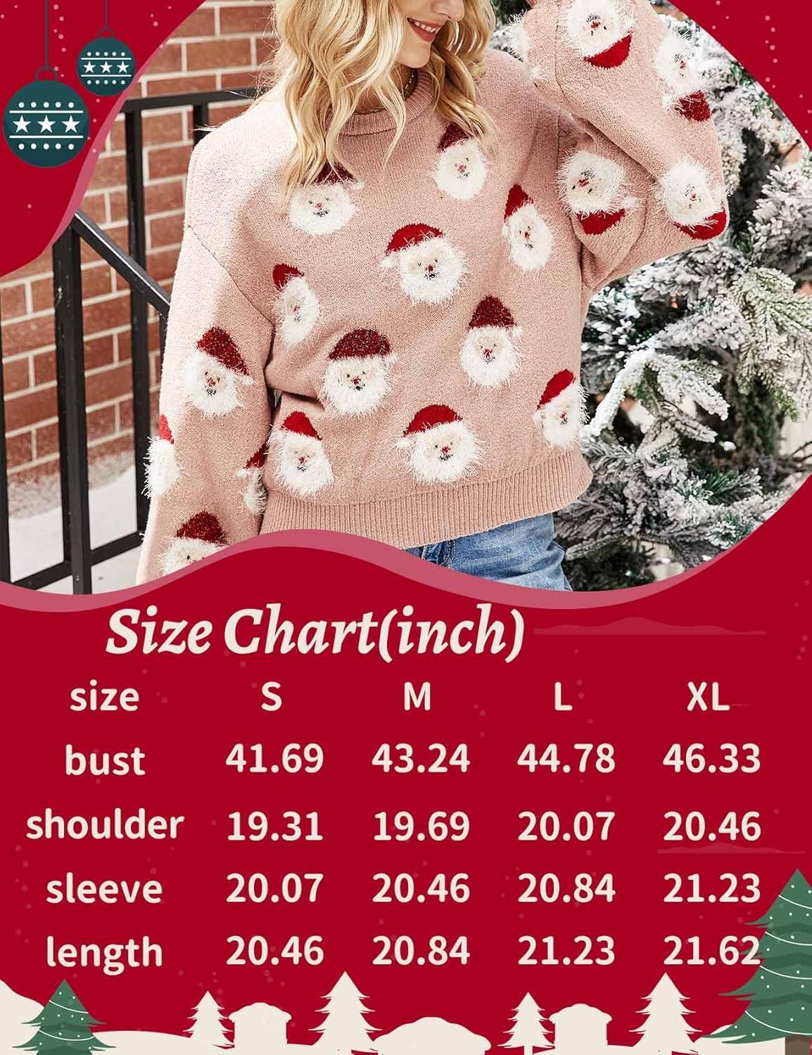 Arssm Women Santa Sweater Ugly Christmas Sweater Funny Xmas Holiday Party Knitted Cozy Pullover Sweatshirts Tops(Pink)
